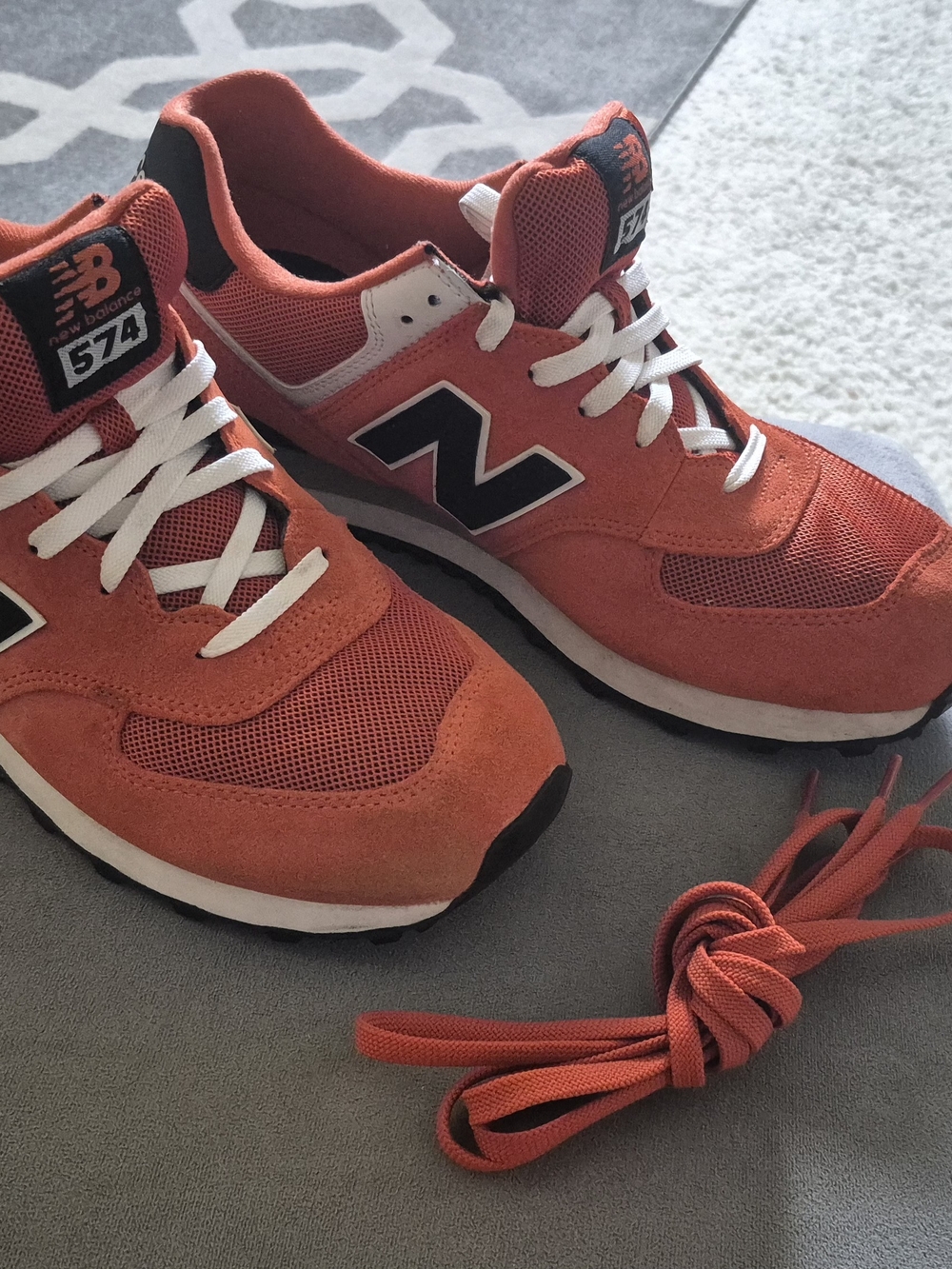 New Balance 574 Orange Suede & Mesh Sneakers